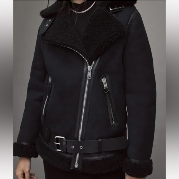 ALLSAINTS Size S Rei Shearling Biker Jacket Coat Leather Suede RRP $1749 - Picture 8 of 9
